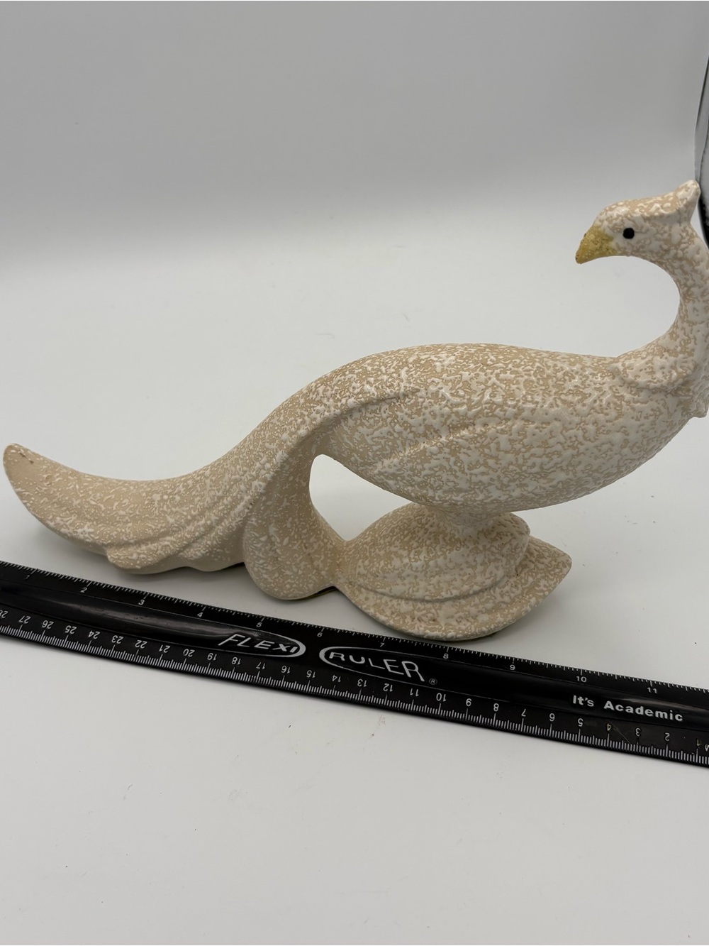 Vintage 12” MCM White Texture California Pottery Bird Peacock Spatterware Decor - Picture 4 of 5